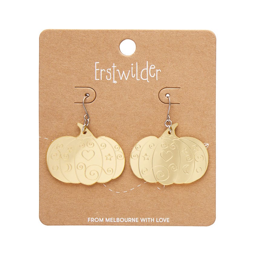 Pumpkin Magic Mirror Drop Earrings - Gold  -  Erstwilder Essentials  -  Quirky Resin and Enamel Accessories