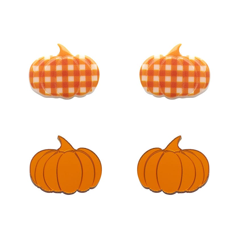 Pumpkin Patch Stud Earrings Set - Orange & Orange Gingham  -  Erstwilder Essentials  -  Quirky Resin and Enamel Accessories