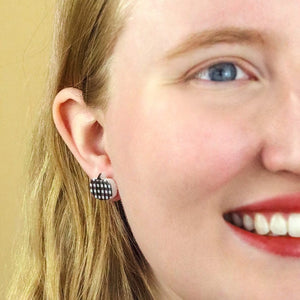 Pumpkin Patch Stud Earrings Set - Gold & Black Gingham  -  Erstwilder Essentials  -  Quirky Resin and Enamel Accessories