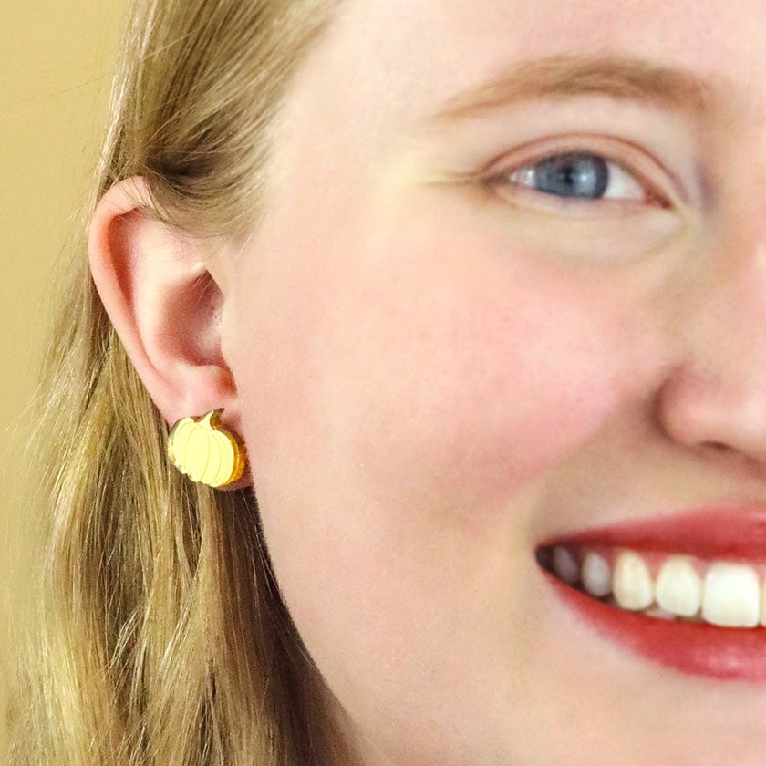 Pumpkin Patch Stud Earrings Set - Gold & Black Gingham  -  Erstwilder Essentials  -  Quirky Resin and Enamel Accessories