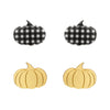 Pumpkin Patch Stud Earrings Set - Gold & Black Gingham  -  Erstwilder Essentials  -  Quirky Resin and Enamel Accessories