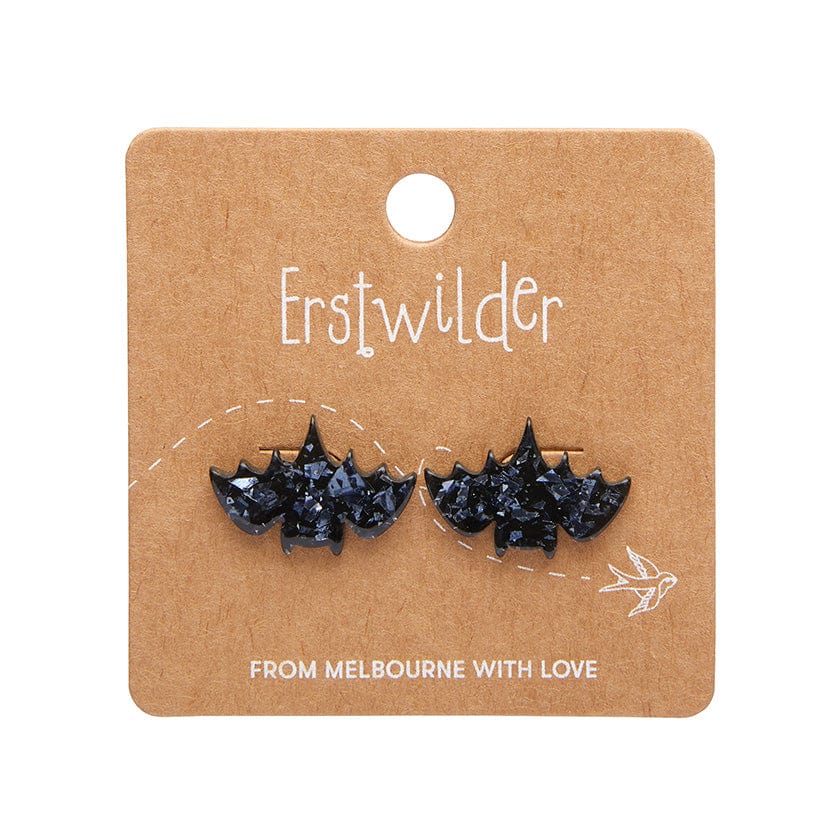 Fang Time Bat Chunky Glitter Stud Earrings – Silver  -  Erstwilder Essentials  -  Quirky Resin and Enamel Accessories