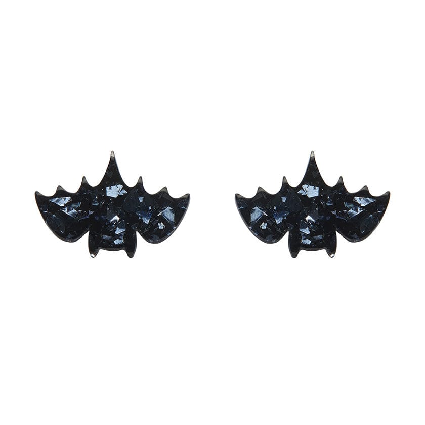 Fang Time Bat Chunky Glitter Stud Earrings – Silver  -  Erstwilder Essentials  -  Quirky Resin and Enamel Accessories