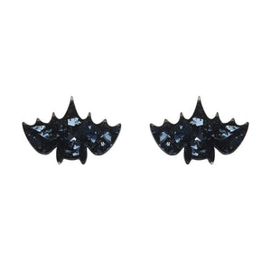 Fang Time Bat Chunky Glitter Stud Earrings – Silver  -  Erstwilder Essentials  -  Quirky Resin and Enamel Accessories