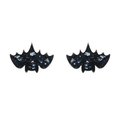 Fang Time Bat Chunky Glitter Stud Earrings – Silver  -  Erstwilder Essentials  -  Quirky Resin and Enamel Accessories