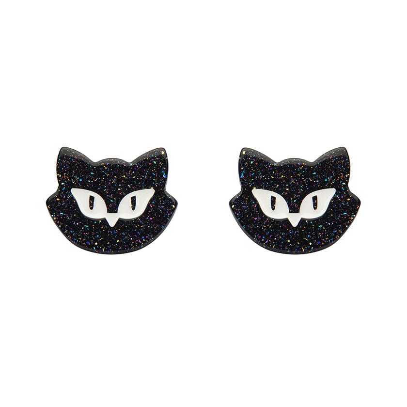 Shadow the Cat Glitter Stud Earrings – Black  -  Erstwilder Essentials  -  Quirky Resin and Enamel Accessories