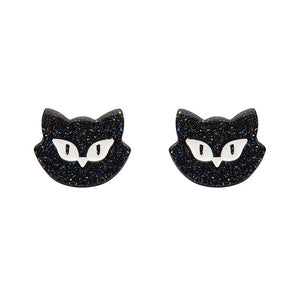 Shadow the Cat Glitter Stud Earrings – Black  -  Erstwilder Essentials  -  Quirky Resin and Enamel Accessories
