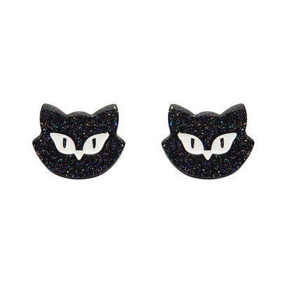 Shadow the Cat Glitter Stud Earrings – Black  -  Erstwilder Essentials  -  Quirky Resin and Enamel Accessories