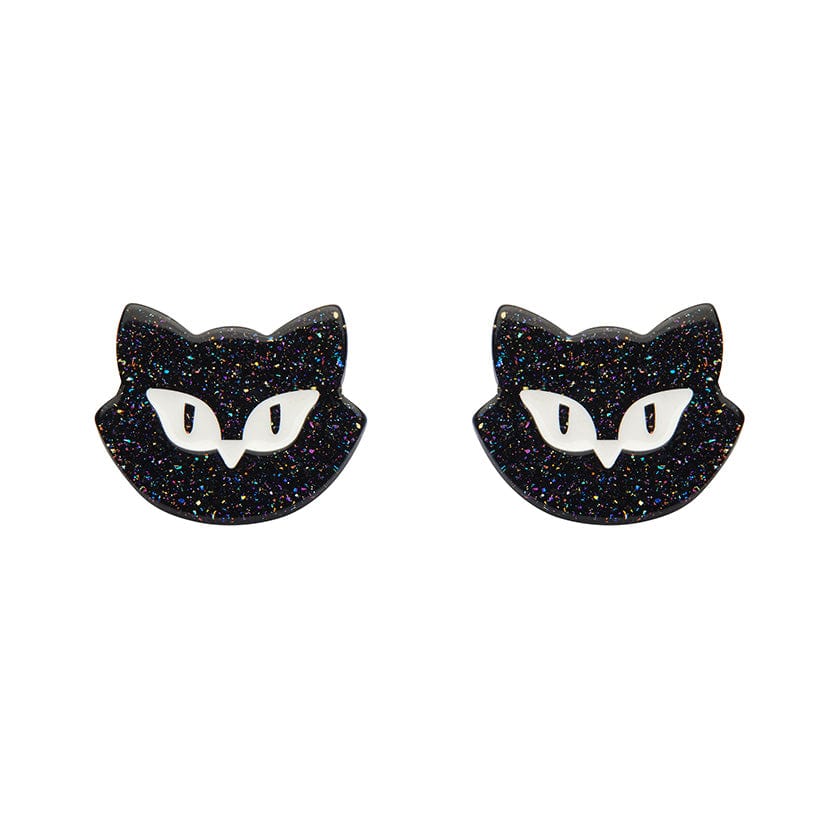 Shadow the Cat Glitter Stud Earrings – Black  -  Erstwilder Essentials  -  Quirky Resin and Enamel Accessories