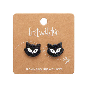 Shadow the Cat Glitter Stud Earrings – Black  -  Erstwilder Essentials  -  Quirky Resin and Enamel Accessories