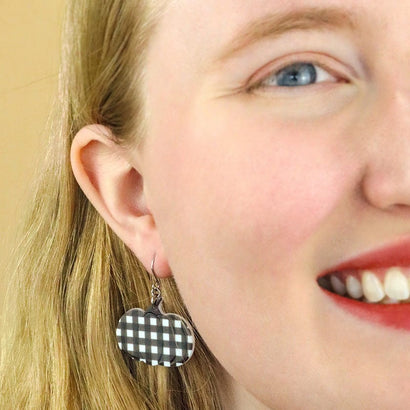 Pumpkin Gingham Drop Earrings - Black  -  Erstwilder Essentials  -  Quirky Resin and Enamel Accessories