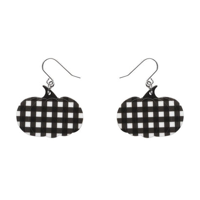 Pumpkin Gingham Drop Earrings - Black  -  Erstwilder Essentials  -  Quirky Resin and Enamel Accessories