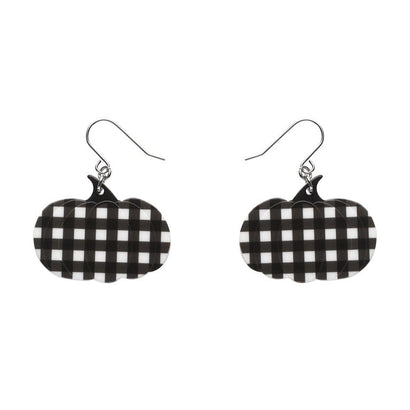 Pumpkin Gingham Drop Earrings - Black  -  Erstwilder Essentials  -  Quirky Resin and Enamel Accessories