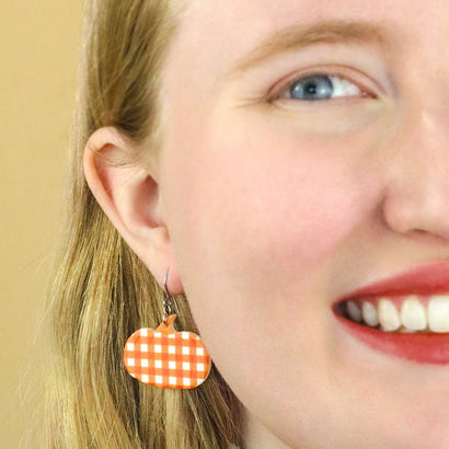 Pumpkin Gingham Drop Earrings - Orange  -  Erstwilder Essentials  -  Quirky Resin and Enamel Accessories