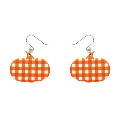 Pumpkin Gingham Drop Earrings - Orange  -  Erstwilder Essentials  -  Quirky Resin and Enamel Accessories