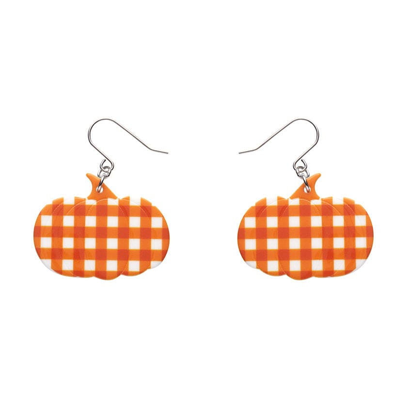 Pumpkin Gingham Drop Earrings - Orange  -  Erstwilder Essentials  -  Quirky Resin and Enamel Accessories