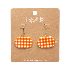 Pumpkin Gingham Drop Earrings - Orange  -  Erstwilder Essentials  -  Quirky Resin and Enamel Accessories