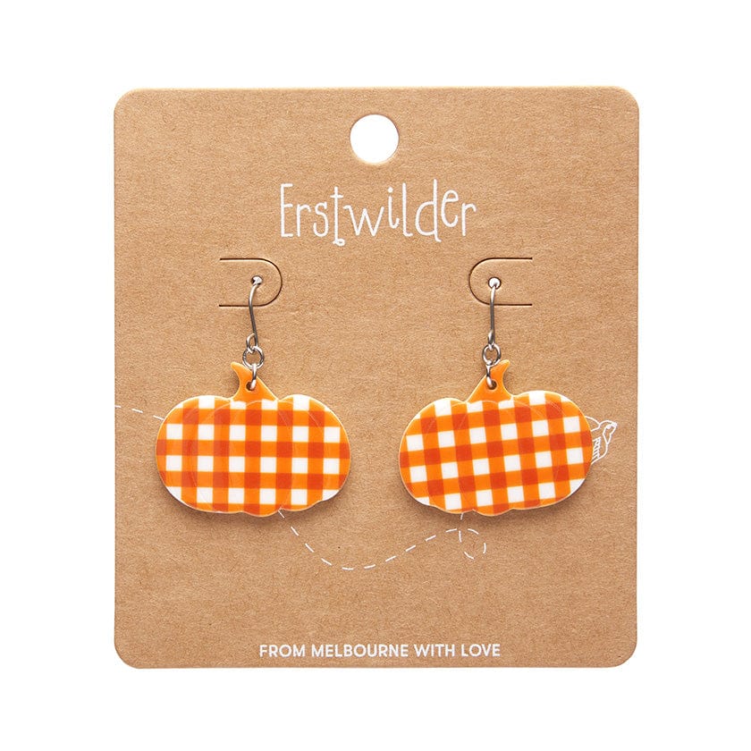 Pumpkin Gingham Drop Earrings - Orange  -  Erstwilder Essentials  -  Quirky Resin and Enamel Accessories