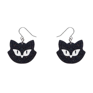 Shadow the Cat Glitter Drop Earrings - Black  -  Erstwilder Essentials  -  Quirky Resin and Enamel Accessories