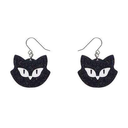 Shadow the Cat Glitter Drop Earrings - Black  -  Erstwilder Essentials  -  Quirky Resin and Enamel Accessories