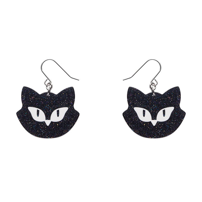 Shadow the Cat Glitter Drop Earrings - Black  -  Erstwilder Essentials  -  Quirky Resin and Enamel Accessories