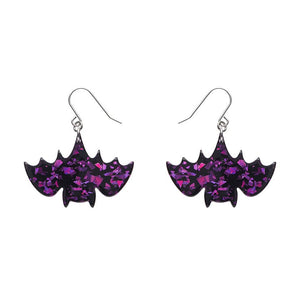 Fang Time Bat Chunky Glitter Drop Earrings - Purple  -  Erstwilder Essentials  -  Quirky Resin and Enamel Accessories