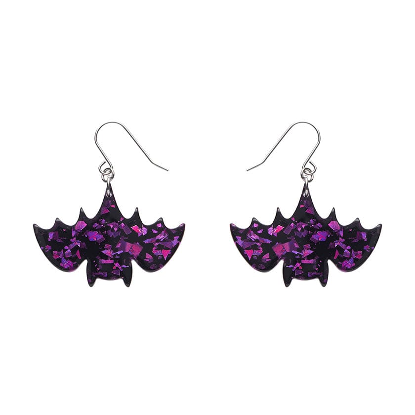 Fang Time Bat Chunky Glitter Drop Earrings - Purple  -  Erstwilder Essentials  -  Quirky Resin and Enamel Accessories