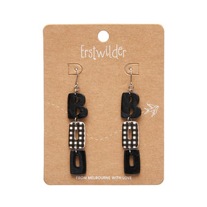 BOO Gingham Drop Earrings - Black  -  Erstwilder Essentials  -  Quirky Resin and Enamel Accessories