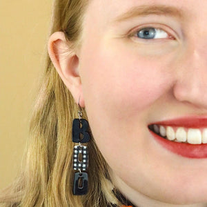 BOO Gingham Drop Earrings - Black  -  Erstwilder Essentials  -  Quirky Resin and Enamel Accessories