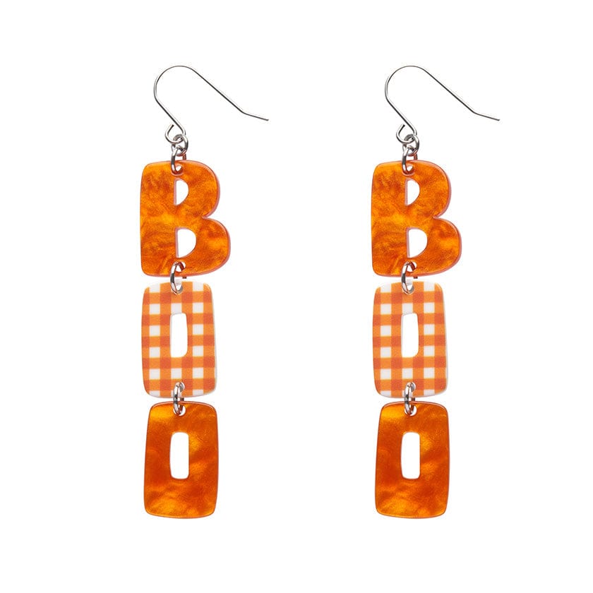 BOO Gingham Drop Earrings - Orange  -  Erstwilder Essentials  -  Quirky Resin and Enamel Accessories