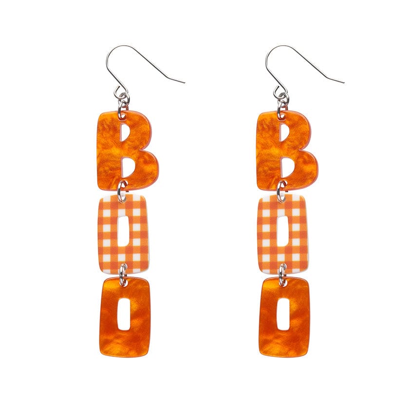 BOO Gingham Drop Earrings - Orange  -  Erstwilder Essentials  -  Quirky Resin and Enamel Accessories