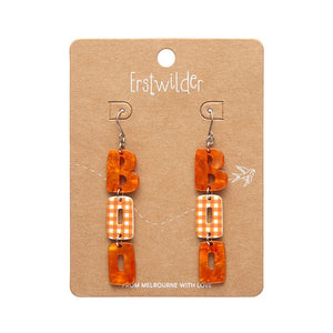 BOO Gingham Drop Earrings - Orange  -  Erstwilder Essentials  -  Quirky Resin and Enamel Accessories