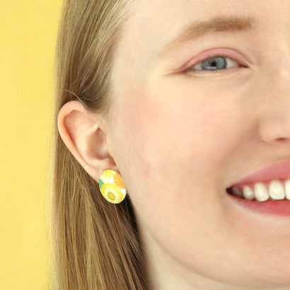 Daisy Rounded Stud Earrings - Yellow  -  Erstwilder Essentials  -  Quirky Resin and Enamel Accessories