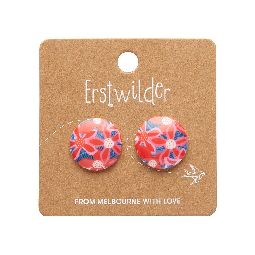 Christmas Bush Rounded Stud Earrings - Red  -  Erstwilder Essentials  -  Quirky Resin and Enamel Accessories