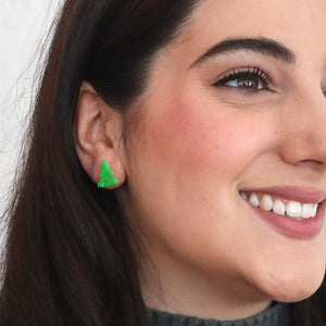 Tree Ripple Stud Earrings - Green  -  Erstwilder Essentials  -  Quirky Resin and Enamel Accessories