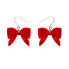 Bow Ripple Drop Earrings - Red