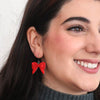 Bow Ripple Drop Earrings - Red