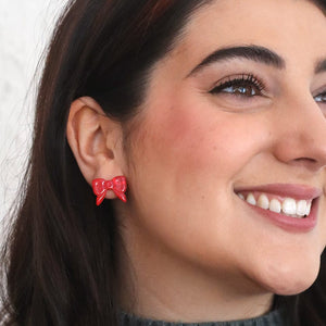 Bow Ripple Stud Earrings - Red  -  Erstwilder Essentials  -  Quirky Resin and Enamel Accessories