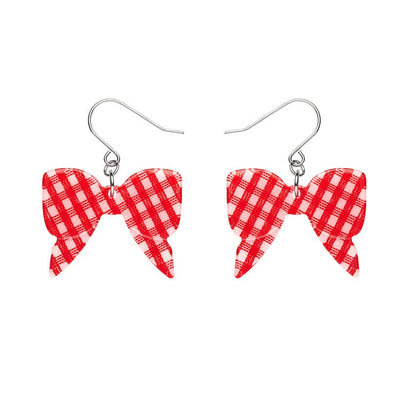 Bow Gingham Drop Earrings - Red  -  Erstwilder Essentials  -  Quirky Resin and Enamel Accessories