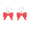Bow Gingham Drop Earrings - Red