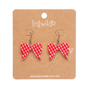 Bow Gingham Drop Earrings - Red  -  Erstwilder Essentials  -  Quirky Resin and Enamel Accessories