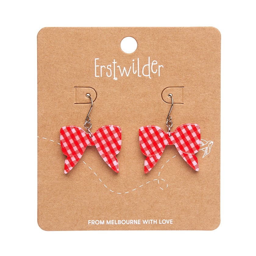 Bow Gingham Drop Earrings - Red  -  Erstwilder Essentials  -  Quirky Resin and Enamel Accessories