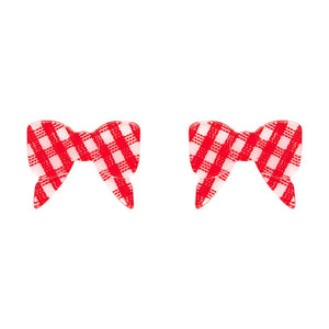 Bow Gingham Stud Earrings - Red  -  Erstwilder Essentials  -  Quirky Resin and Enamel Accessories