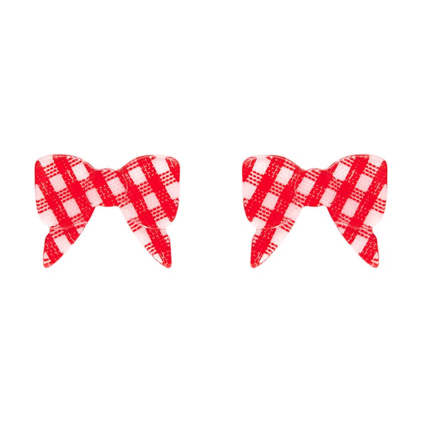 Bow Gingham Stud Earrings - Red  -  Erstwilder Essentials  -  Quirky Resin and Enamel Accessories