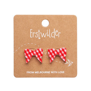 Bow Gingham Stud Earrings - Red  -  Erstwilder Essentials  -  Quirky Resin and Enamel Accessories