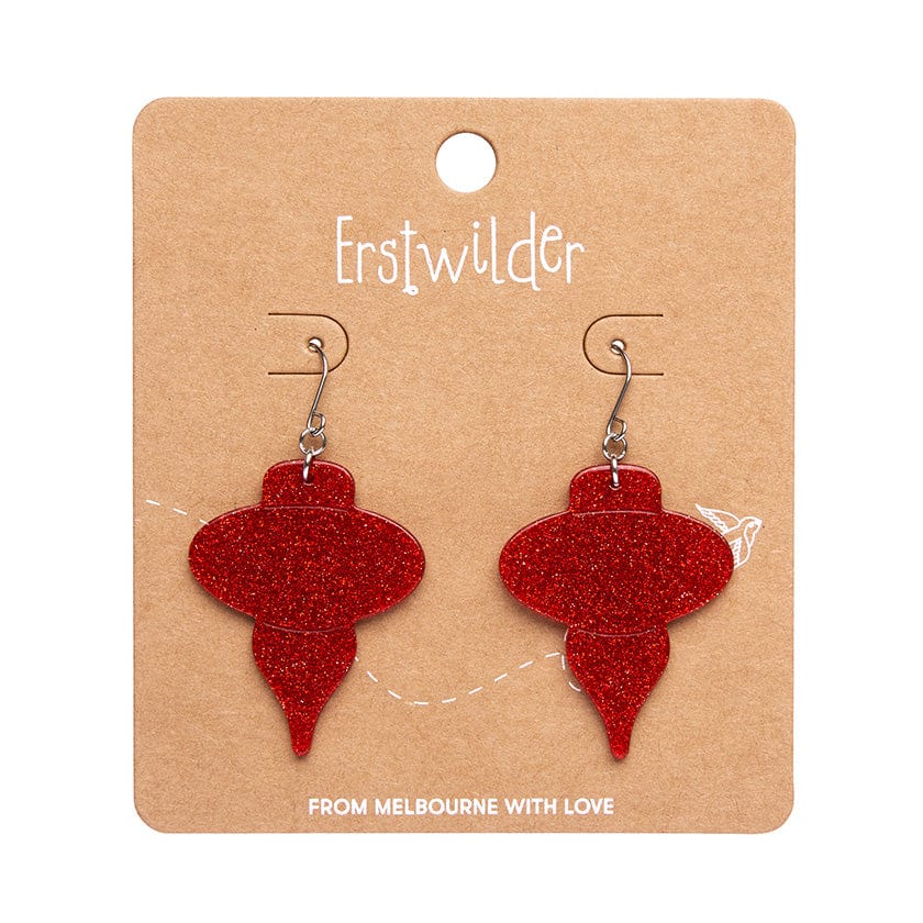 Baubles Glitter Drop Earrings - Red  -  Erstwilder Essentials  -  Quirky Resin and Enamel Accessories