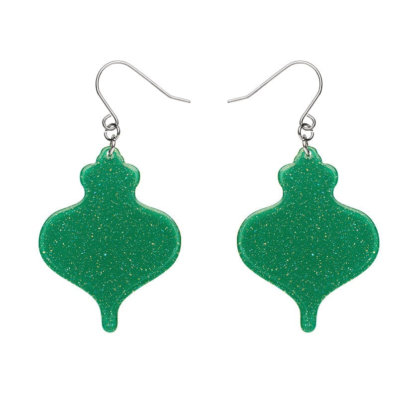 Baubles Glitter Drop Earrings - Green  -  Erstwilder Essentials  -  Quirky Resin and Enamel Accessories