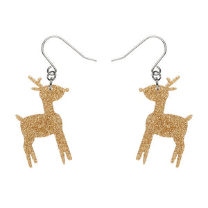 Reindeer Glitter Drop Earrings - Gold  -  Erstwilder Essentials  -  Quirky Resin and Enamel Accessories