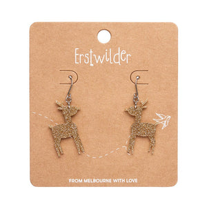 Reindeer Glitter Drop Earrings - Gold  -  Erstwilder Essentials  -  Quirky Resin and Enamel Accessories