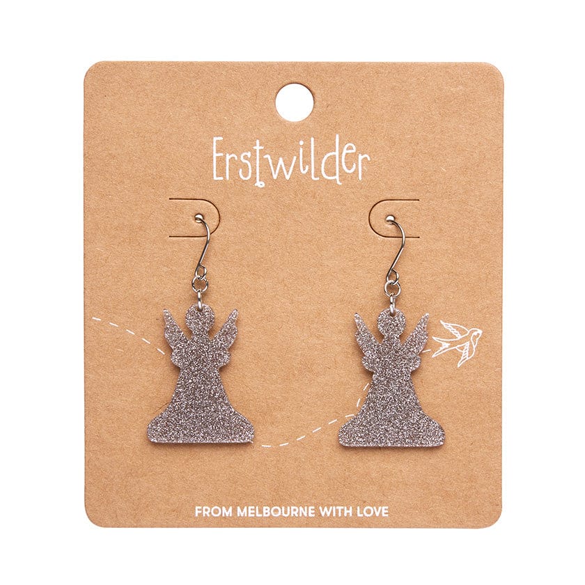 Angel Glitter Drop Earrings - Silver  -  Erstwilder Essentials  -  Quirky Resin and Enamel Accessories